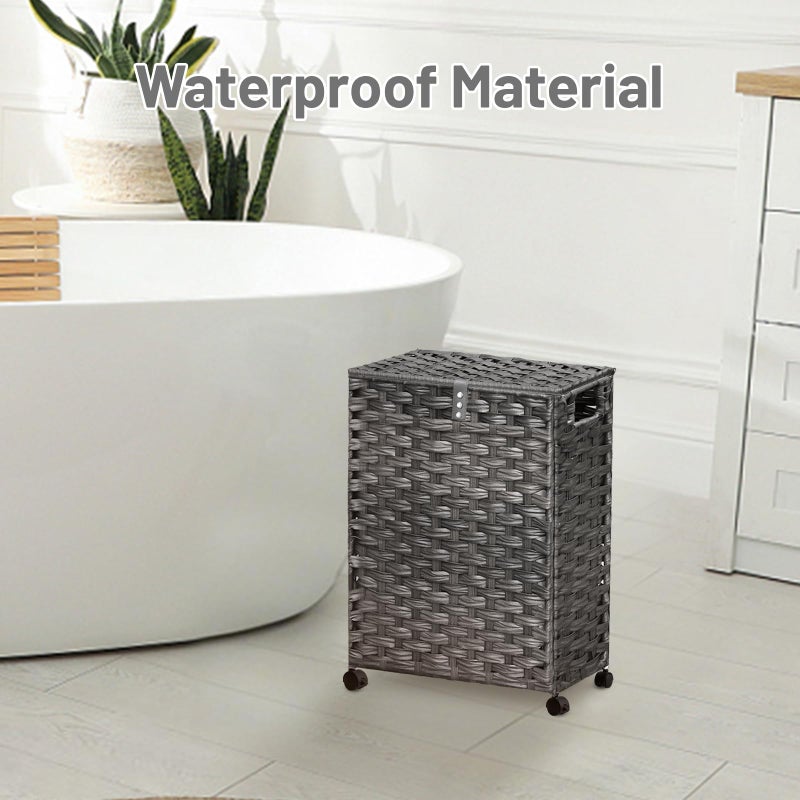 Hiagnete Toilet Paper Storage Basket with Lid and Wheels, Rattan Toilet Paper Holder Storage, Toilet Paper Organizer for Bathroom, Bedroom, Kitchen, 12.6â€L x 7.1â€W x 17.14â€H, Grey - Image 3