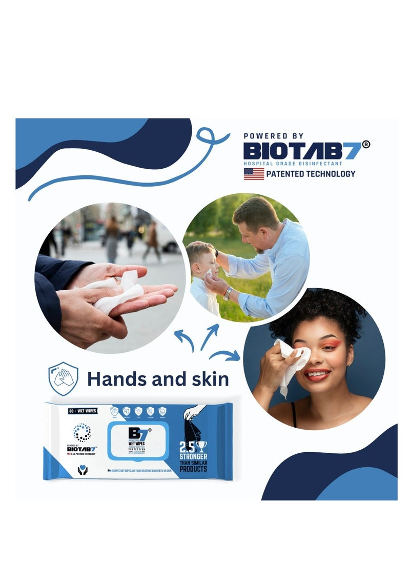 Generic - B7® Antibacterial Wipes, Disinfectant Wet Wipes, 80 × 1 Pack, Hospital Grade, Kills 99.999% Germs in 60 secs, for Kids, Skin, Surfaces, Pets, Devices and More. - Image 1
