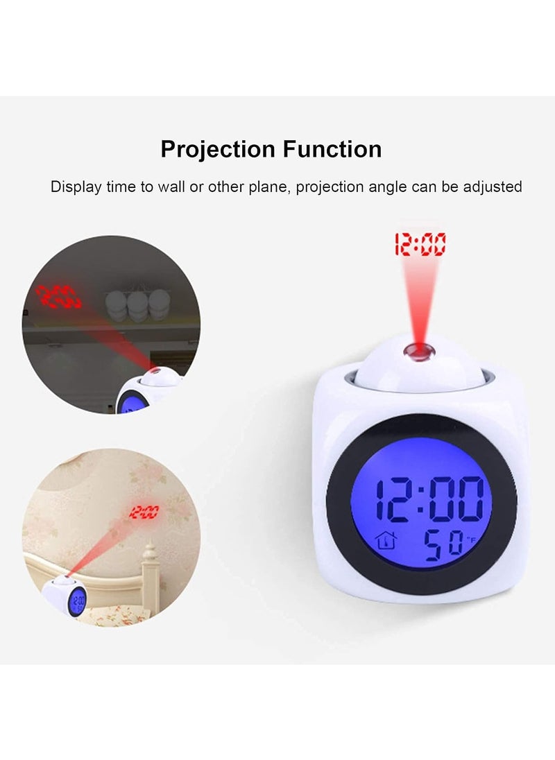 Home - Digital LCD Voice Talking Alarm Clock Projection LED Wall Ceiling Alarm Clock Snooze/Temperature Display 12H/24H Alarm Clock - WHITE - Image 1