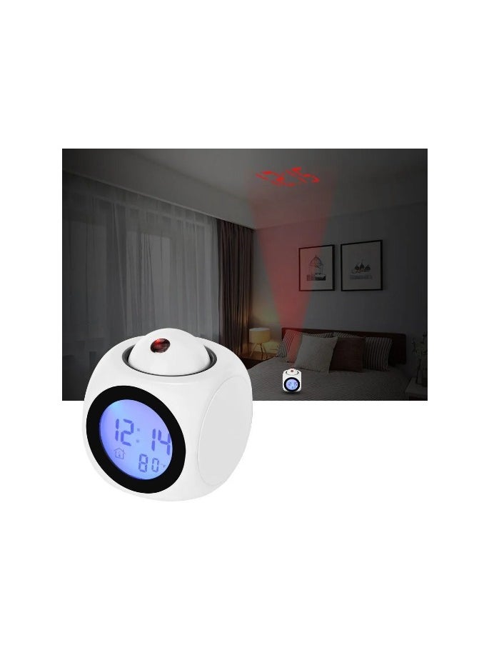 Home - Digital LCD Voice Talking Alarm Clock Projection LED Wall Ceiling Alarm Clock Snooze/Temperature Display 12H/24H Alarm Clock - WHITE - Image 1