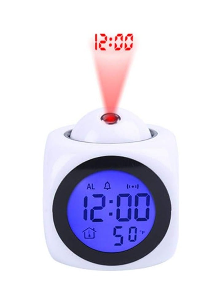 Home - Digital LCD Voice Talking Alarm Clock Projection LED Wall Ceiling Alarm Clock Snooze/Temperature Display 12H/24H Alarm Clock - WHITE - Image 1