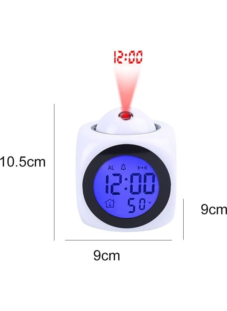 Home - Digital LCD Voice Talking Alarm Clock Projection LED Wall Ceiling Alarm Clock Snooze/Temperature Display 12H/24H Alarm Clock - WHITE - Image 1