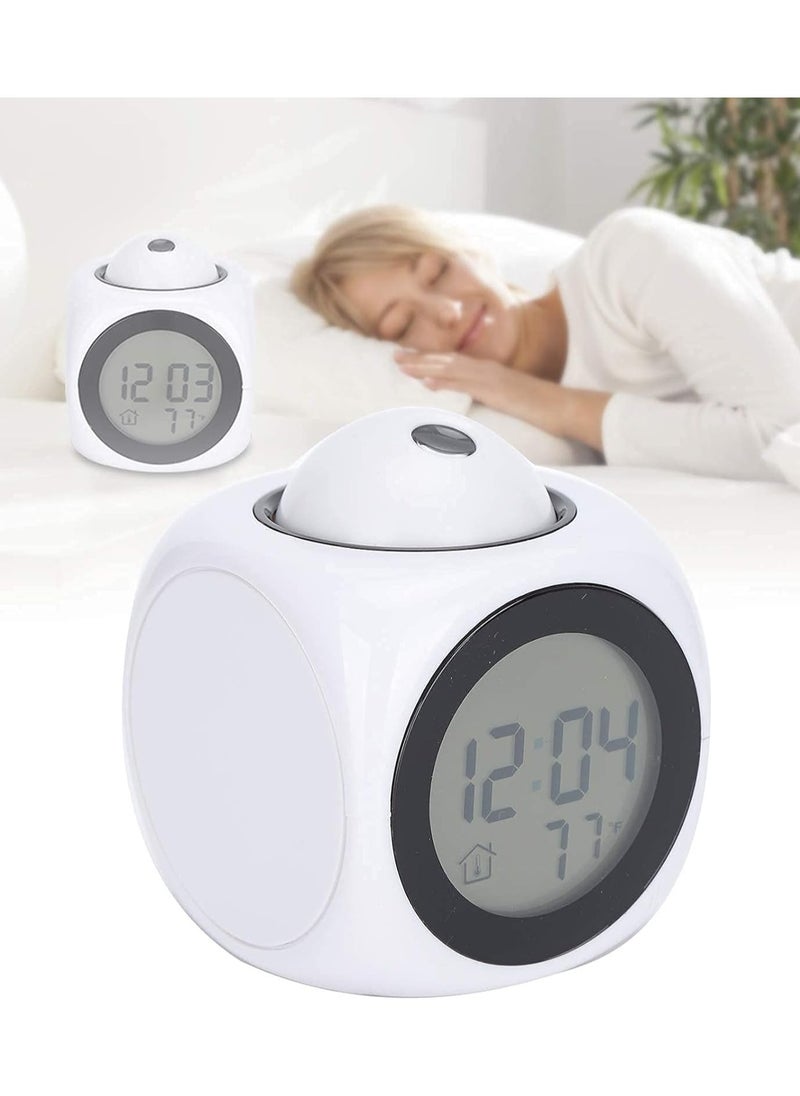 Home - Digital LCD Voice Talking Alarm Clock Projection LED Wall Ceiling Alarm Clock Snooze/Temperature Display 12H/24H Alarm Clock - WHITE - Image 1