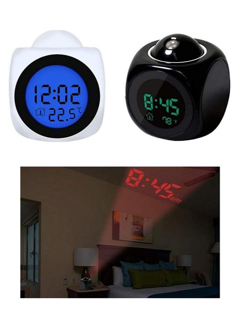 Home - Digital LCD Voice Talking Alarm Clock Projection LED Wall Ceiling Alarm Clock Snooze/Temperature Display 12H/24H Alarm Clock - WHITE - Image 1