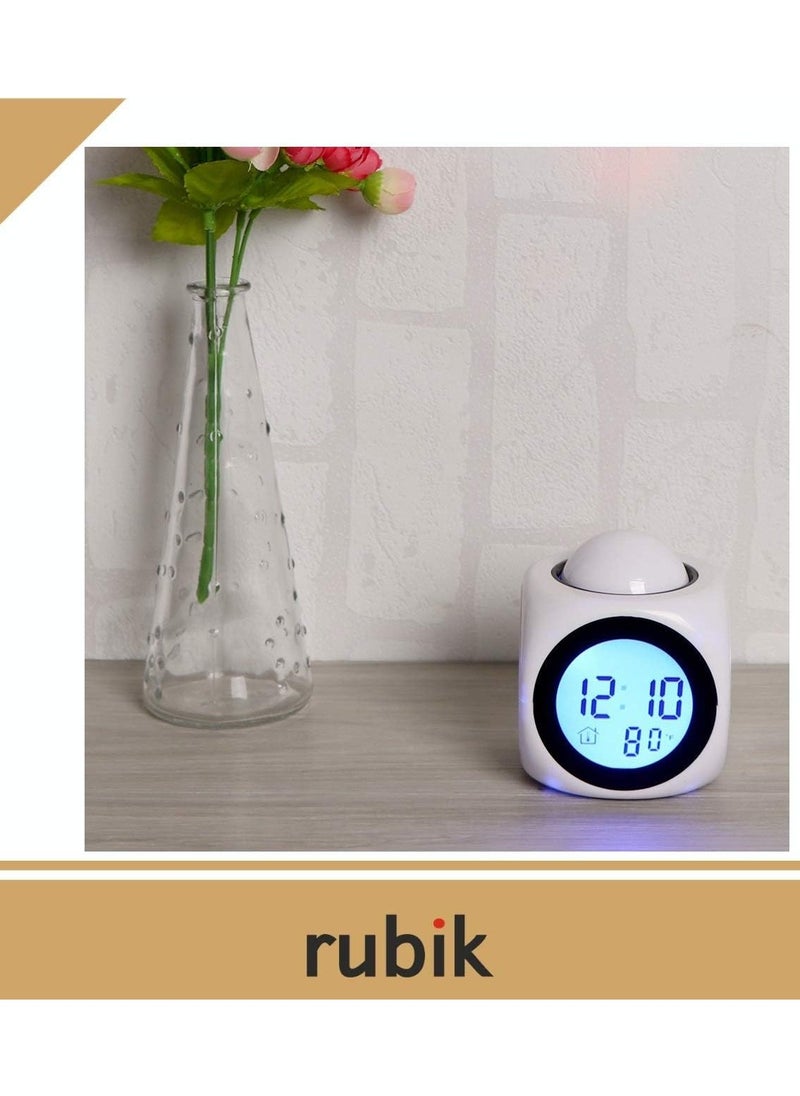 Home - Digital LCD Voice Talking Alarm Clock Projection LED Wall Ceiling Alarm Clock Snooze/Temperature Display 12H/24H Alarm Clock - WHITE - Image 1