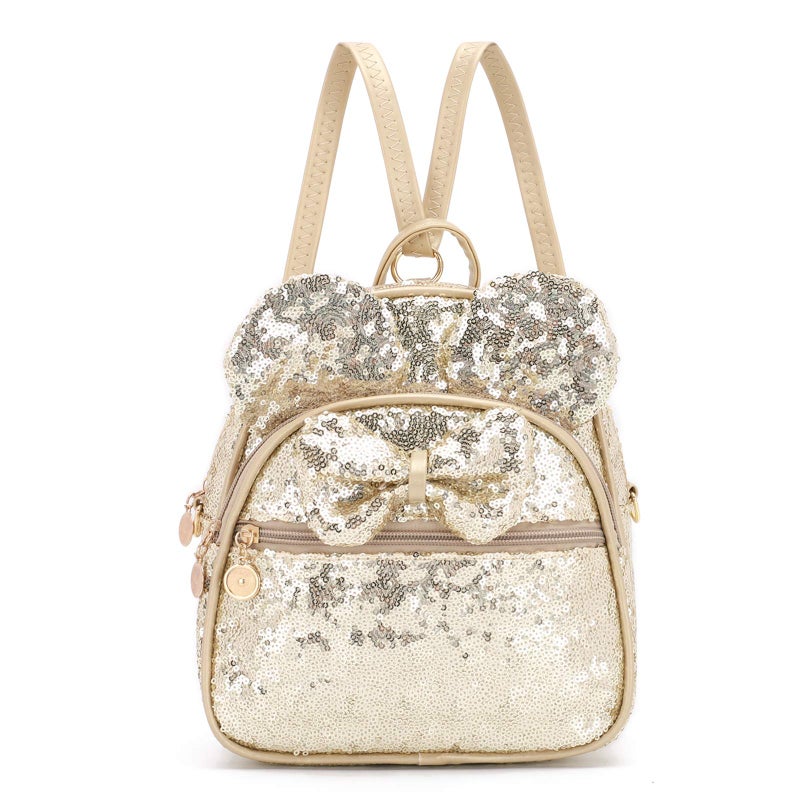 KL928 Girls Bowknot Polka Dot Cute Mini Backpack Small Daypacks Convertible Shoulder Bag Purse for Women (Golden-01) - Image 1