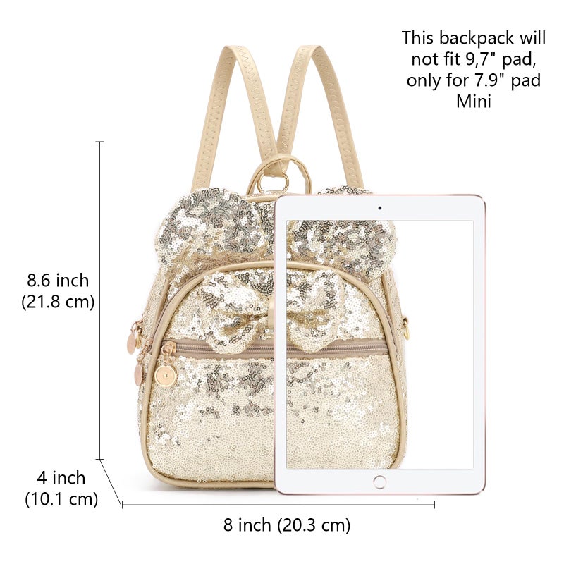 KL928 Girls Bowknot Polka Dot Cute Mini Backpack Small Daypacks Convertible Shoulder Bag Purse for Women (Golden-01) - Image 2