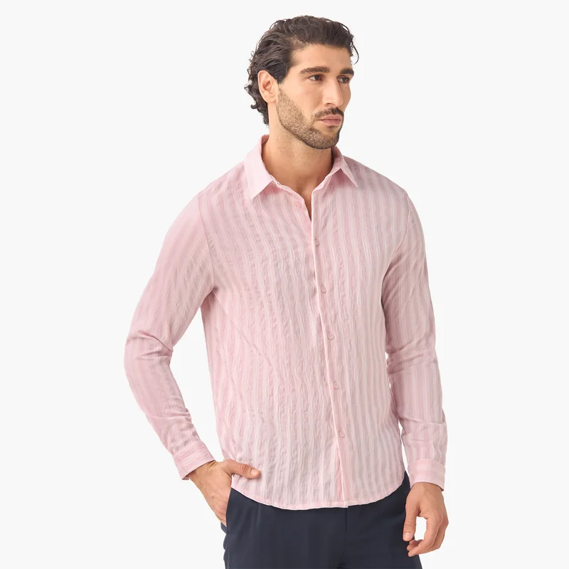 ايكونيك Iconic Regular Fit Striped Collared Shirt with Long Sleeves