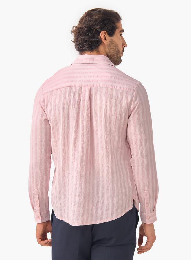 ايكونيك قميص كلاسيكي مخطط بأكمام طويلة وياقة - Image 3