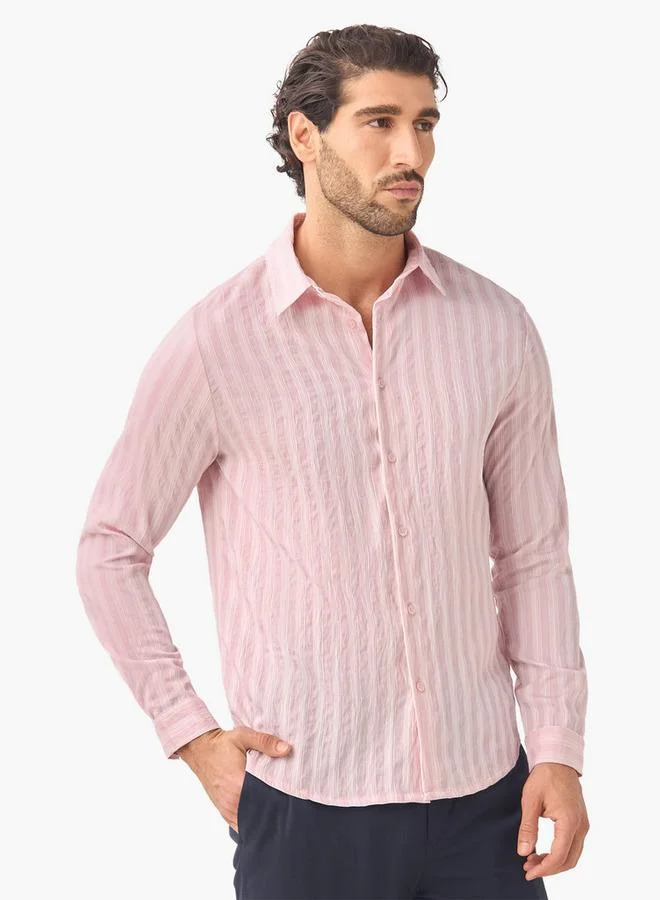 Iconic Iconic Regular Fit Striped Collared Shirt with Long Sleeves