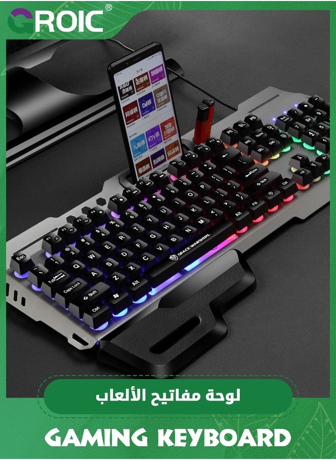 GROIC - لوحة مفاتيح للألعاب، لوحة مفاتيح شبه ميكانيكية بإضاءة خلفية RGB مع مسند للمعصم، لوحة مفاتيح سلكية مقاومة للماء مريحة بمنفذ USB، لوحة مفاتيح للألعاب لأجهزة الكمبيوتر المكتبية وأجهزة Mac وPS4 - Image 1