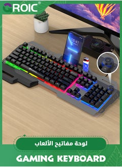 GROIC لوحة مفاتيح للألعاب، لوحة مفاتيح شبه ميكانيكية بإضاءة خلفية RGB مع مسند للمعصم، لوحة مفاتيح سلكية مقاومة للماء مريحة بمنفذ USB، لوحة مفاتيح للألعاب لأجهزة الكمبيوتر المكتبية وأجهزة Mac وPS4  - Image 1