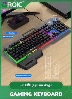 GROIC لوحة مفاتيح للألعاب، لوحة مفاتيح شبه ميكانيكية بإضاءة خلفية RGB مع مسند للمعصم، لوحة مفاتيح سلكية مقاومة للماء مريحة بمنفذ USB، لوحة مفاتيح للألعاب لأجهزة الكمبيوتر المكتبية وأجهزة Mac وPS4  - Image 2