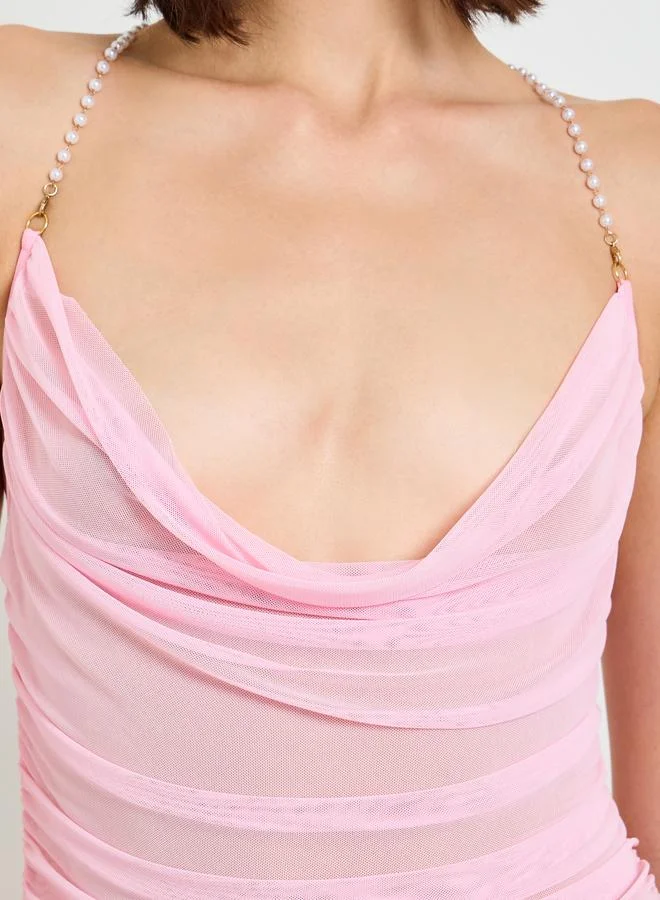 Take Two Pink Mesh Slip with Chain Strap and Brief