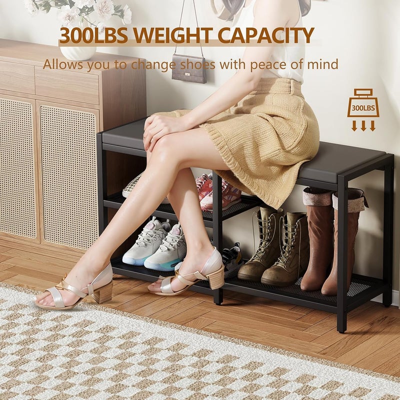 مقعد تخزين الأحذية ورف الأحذية ZHOOGE - مقعد المدخل مع وسادة جلوس، منظم ثابت للمدخل وغرفة المعيشة، يتحمل حتى 300 رطل، (35 بوصة طول × 12 بوصة عرض × 17 بوصة ارتفاع، أسود) - Image 3