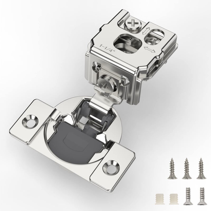 Furniware 50 Pieces 114 inch Overlay Soft Close Cabinet Hinges for Face Frame Cabinet Stainless Steel 105 Opening Angle Concealed Self Closing Door Hinges 3 Way Adjustment