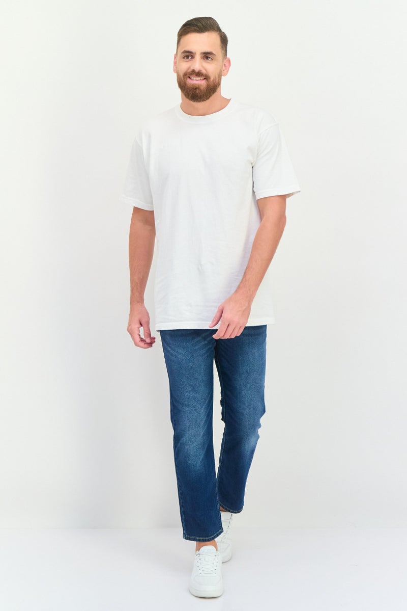 CROSSHATCH Men Straight Fit Washed Stretchable Belted Jeans, Blue - Image 3