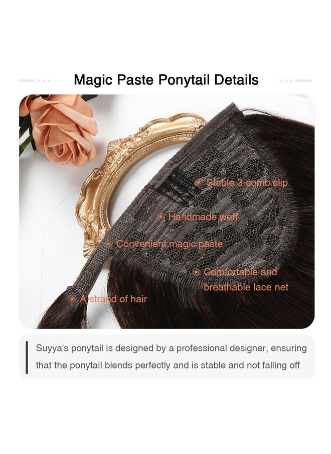 SUYYA Uyya Human Hair Ponytail Wrap Around Clip In Hair Piece Ponytail Extension Human Hair Straight Ponytail Hair Extensions With Magic Paste 70G 14 Inch 2 Darkest Brown  - Image 5