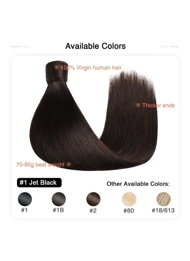 SUYYA Uyya Human Hair Ponytail Wrap Around Clip In Hair Piece Ponytail Extension Human Hair Straight Ponytail Hair Extensions With Magic Paste 70G 14 Inch 2 Darkest Brown  - Image 4