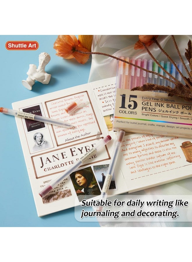 شاتل أرت أقلام حبر جاف من الجل، 15 لونًا من أقلام النمط الياباني، أقلام حبر جاف فائقة الدقة 0.38 مم للمنزل والمدرسة والمكتب - Image 4