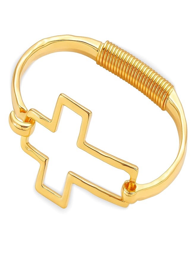CZFSWT Gold Cross Bracelet for Women, Chunky Gold Cross Bracelet, Tarnish Free Golden Bracelet for Women, Bold Fashion Jewelry, Gift for Birthday Christmas Anniversary, 6.3cm Diameter 3.4cm Width - Image 1