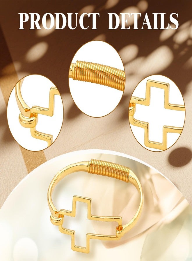 CZFSWT Gold Cross Bracelet for Women, Chunky Gold Cross Bracelet, Tarnish Free Golden Bracelet for Women, Bold Fashion Jewelry, Gift for Birthday Christmas Anniversary, 6.3cm Diameter 3.4cm Width - Image 3