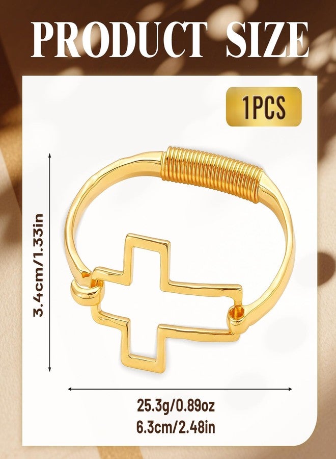 CZFSWT Gold Cross Bracelet for Women, Chunky Gold Cross Bracelet, Tarnish Free Golden Bracelet for Women, Bold Fashion Jewelry, Gift for Birthday Christmas Anniversary, 6.3cm Diameter 3.4cm Width - Image 2