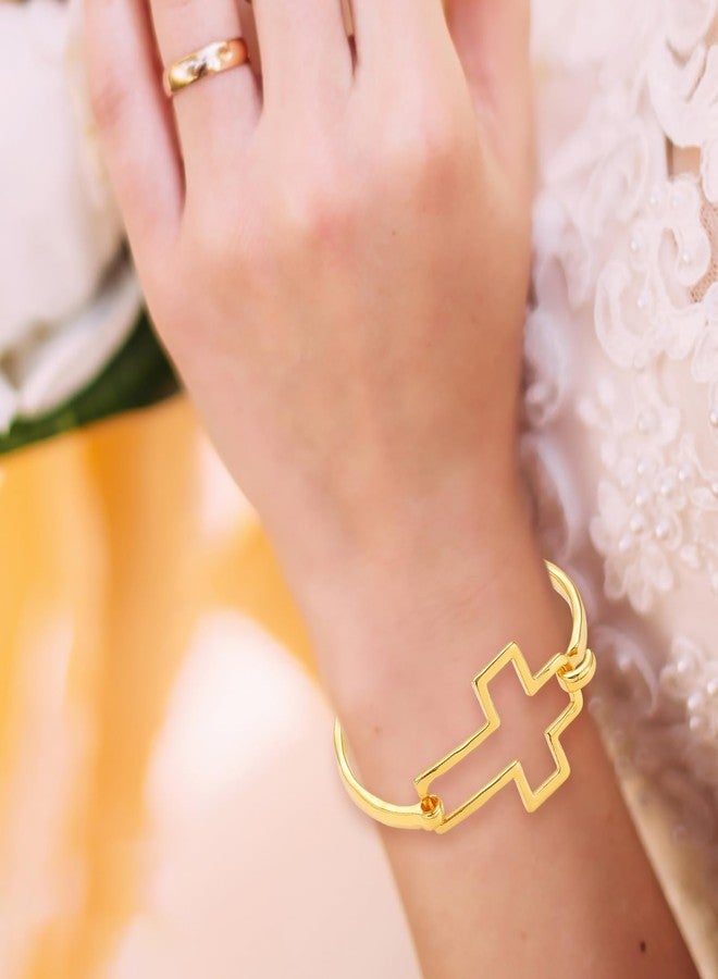 CZFSWT Gold Cross Bracelet for Women, Chunky Gold Cross Bracelet, Tarnish Free Golden Bracelet for Women, Bold Fashion Jewelry, Gift for Birthday Christmas Anniversary, 6.3cm Diameter 3.4cm Width - Image 5
