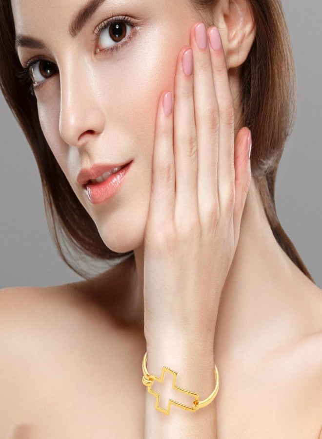 CZFSWT Gold Cross Bracelet for Women, Chunky Gold Cross Bracelet, Tarnish Free Golden Bracelet for Women, Bold Fashion Jewelry, Gift for Birthday Christmas Anniversary, 6.3cm Diameter 3.4cm Width - Image 4