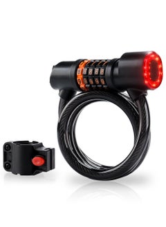 SYOSI Bike Lock Cable Integrated Rear Bike Light, Digital Combination Lock 4 feet with Mounting Bracket for Bicycles Motorcycle Scooters, High Password Security, PVC Material (Black, 1 Pack)  - Image 1