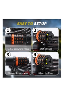 SYOSI Bike Lock Cable Integrated Rear Bike Light, Digital Combination Lock 4 feet with Mounting Bracket for Bicycles Motorcycle Scooters, High Password Security, PVC Material (Black, 1 Pack)  - Image 5