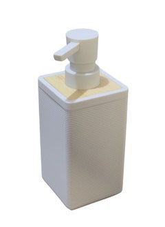 Happy Home Woven Square Soap Dispenser with Bamboo Touch, 280ml, Perfect for Kitchen and Bathroom, Countertop Soap Dispenser 16cm-Biege  - Image 1
