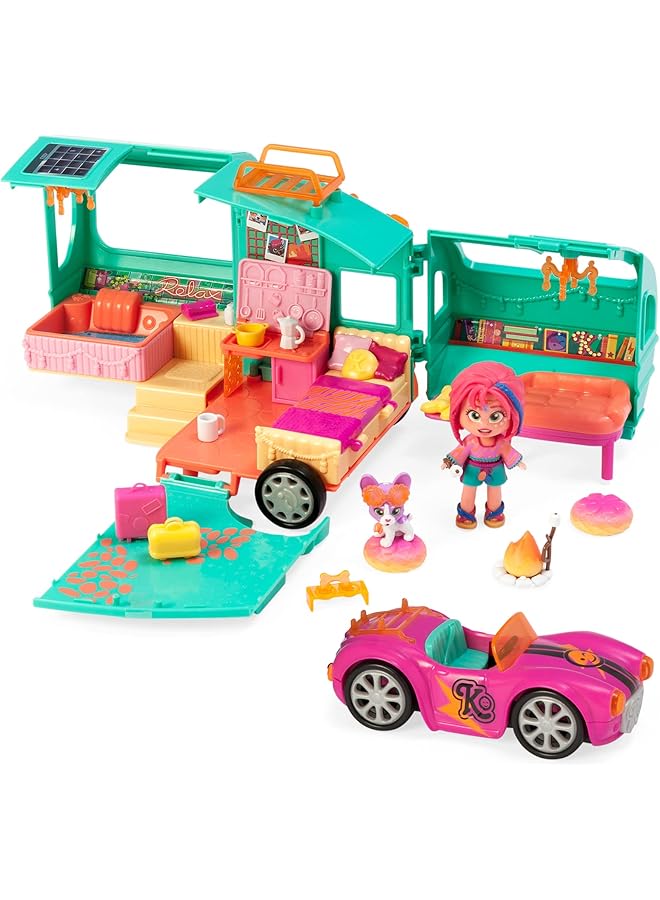 كوكيلوس عربة التخييم المتنقلة كوكي من ميا مع ملحقات ودمية وحيوانات أليفة حصرية. تتضمن حقيبة واحدة لأدوات مطبخ السيارة - Image 1