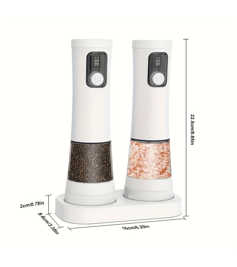 2Pcs Black Electric Salt and Pepper Grinder Set Cordless Rechargeable Spice Mill With One Touch Operation 9500 RPM High Speed Motor Smart Display Coarseness Adjustment One Hand Grinding Charging Base - Image 2