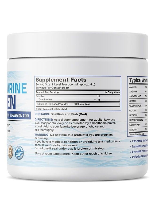 Bronson Marine Collagen Peptides Hydrolyzed Protein Powder 100% Wild Caught Nordic Cod Verified Sustainable Source for Joints Skin Hair Nails & Bones 150g (5.29oz) - Image 2