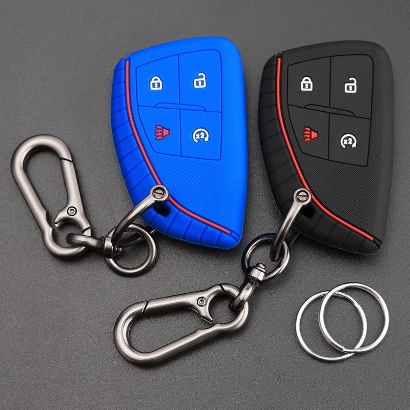 TANDRIVE 4-Button Key Fob Cover for 2023-2025 2026 Chevy Colorado Equinox Silverado GMC Canyon Sierra 2025 Honda Prologue, Silicone, 2-Pack, Black and Blue - Image 1