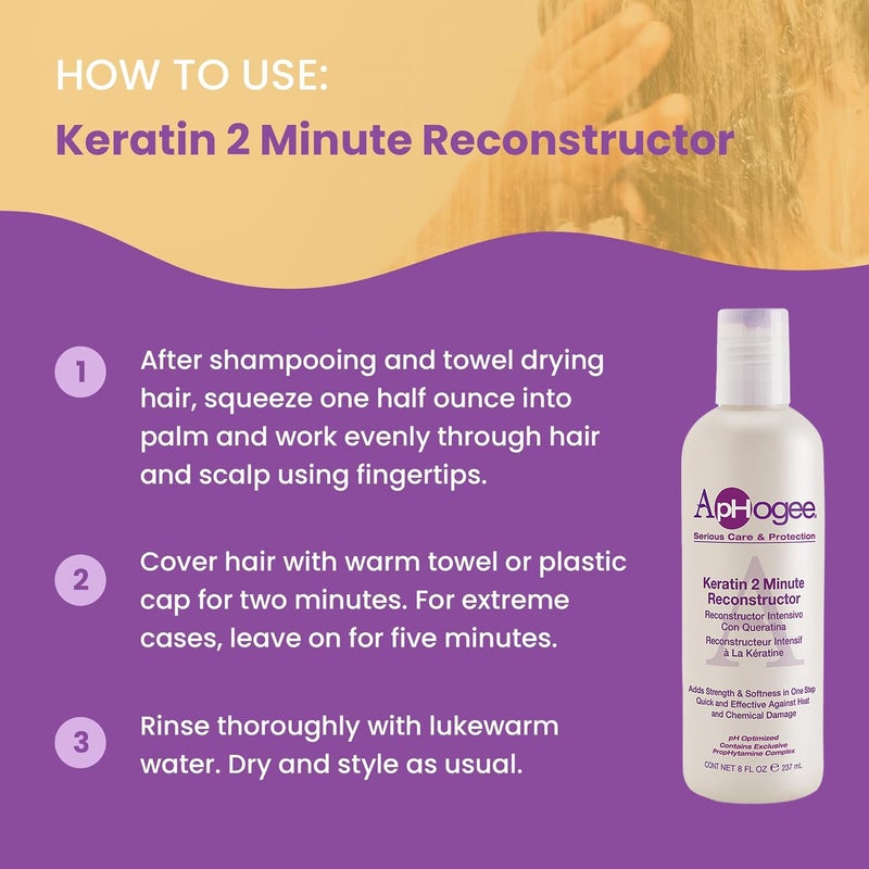Aphogee Keratin 2 Minute Reconstructor, 8 fl oz â€“ Deep Conditioner for Color-Treated & Heat-Styled Hair, Smooths & Adds Shine - Image 4