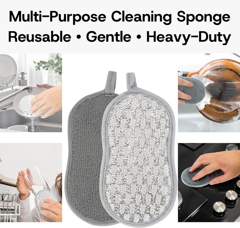 KASTWAVE 12 Pack Dual-Sided Kitchen Scrub Sponges, Non-Scratch Microfiber & Stainless Steel Scrubber, Reusable, Multi-Purpose Dish, Pot, Glass, Sink, Bathroom Cleaning Pads - Image 4