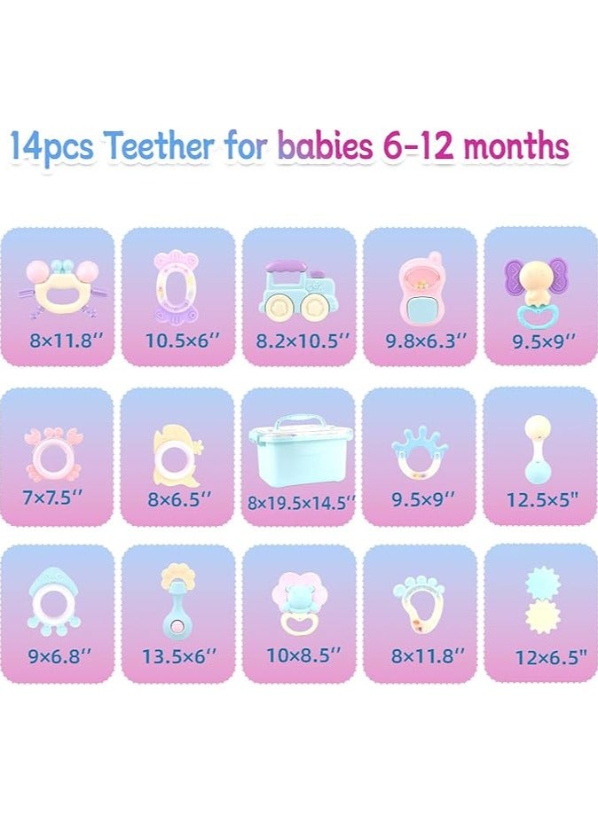 Baby Teether Toy Rattle for Baby Toys 0-12 Months Plus with Storage Box -14 Pcs BPA Free Soft Silicone Teething Toys Newborn Baby Sensory Toys Gifts 3 6 9 12 Months for Early Educational  - Image 4