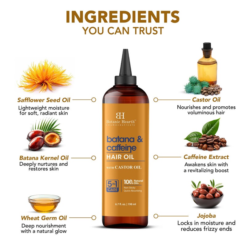 Botanic Hearth زيت شعر بوتانيك هيرث باتانا وكافيين (6.7 أونصة سائلة) | علاج لتجديد وتقوية الشعر للحصول على شعر أكثر كثافة وصحة | خالي من البارابين | مناسب لجميع أنواع الشعر - Image 4