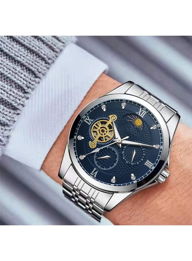 Sharpdo Men's Multifunctional Mechanical Style Stainless Steel Quartz Watch - Lightweight Comfort, Business Casual, Durable Strap, Classic Luxury - Ideal Gift - Image 5