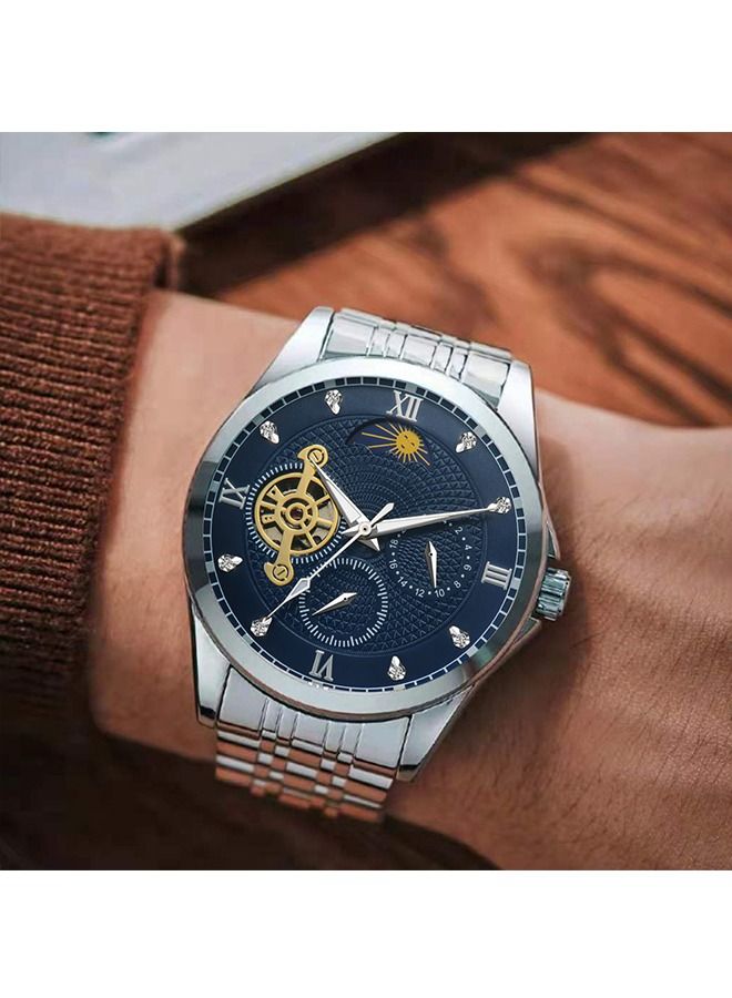 Sharpdo Men's Multifunctional Mechanical Style Stainless Steel Quartz Watch - Lightweight Comfort, Business Casual, Durable Strap, Classic Luxury - Ideal Gift - Image 4