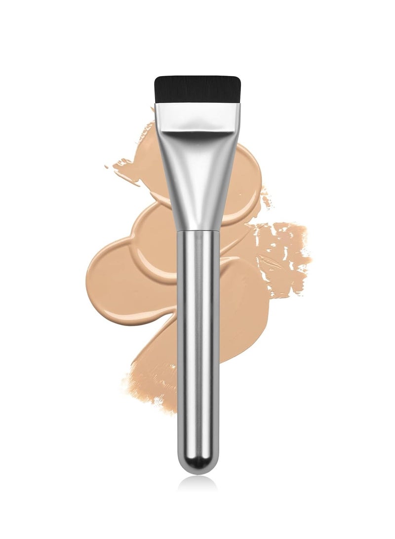 Goolsky Single Silvery Foundation Brush 1pc Aluminum Tube Makeup Brush Foundation Makeup Tool Flat Head Foundation Brush Foundation Liquid Brush - Image 1