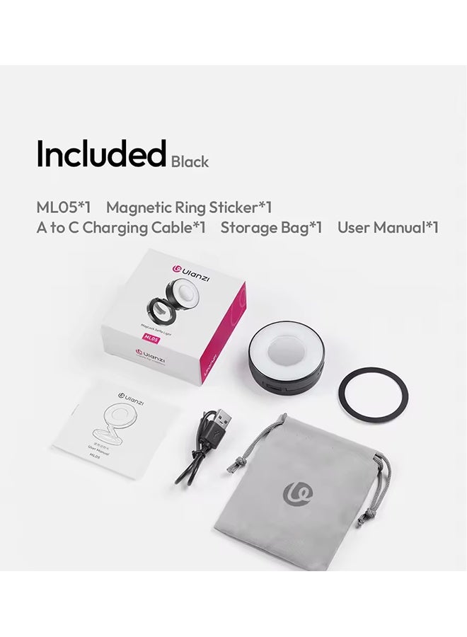 Ulanzi ML05 MagLock Fill Light Bi-color Video Light Desktop Stand for iPhone 17 16 15 IOS Android for Vlog Livestreaming 1 sold