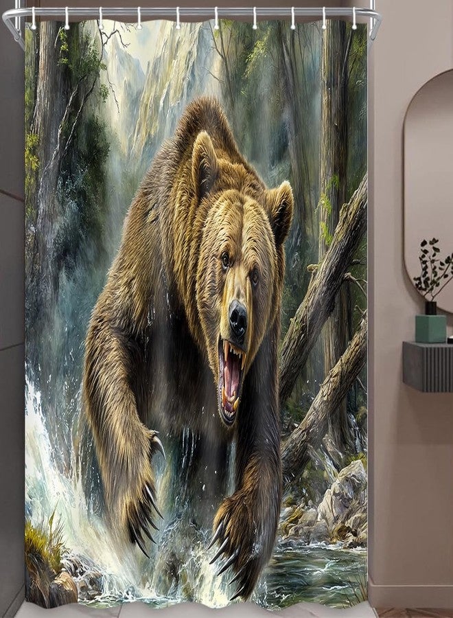 Hajmsug Rustic Bear Shower Curtain - Forest Country Nature Funny Animal Mountain Brown Bear Hunting Camping Waterproof Fabric Bath Curtain Wildlife Farmhouse 69X70inch - Image 2