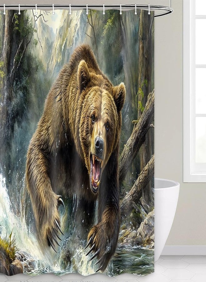 Hajmsug Rustic Bear Shower Curtain - Forest Country Nature Funny Animal Mountain Brown Bear Hunting Camping Waterproof Fabric Bath Curtain Wildlife Farmhouse 69X70inch - Image 3