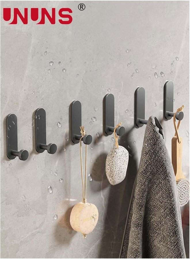 UNUNS 6-Piece Self Adhesive Hook,Gun Grey Towel Hooks Stick On Bathroom Or Kitchen,Space Aluminum,Wall  - Image 1