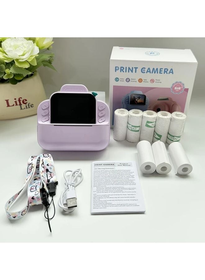 Purple Instant Print Camera with 8 Rolls Photo Paper MP3 Player HD Photo Printer - Image 1