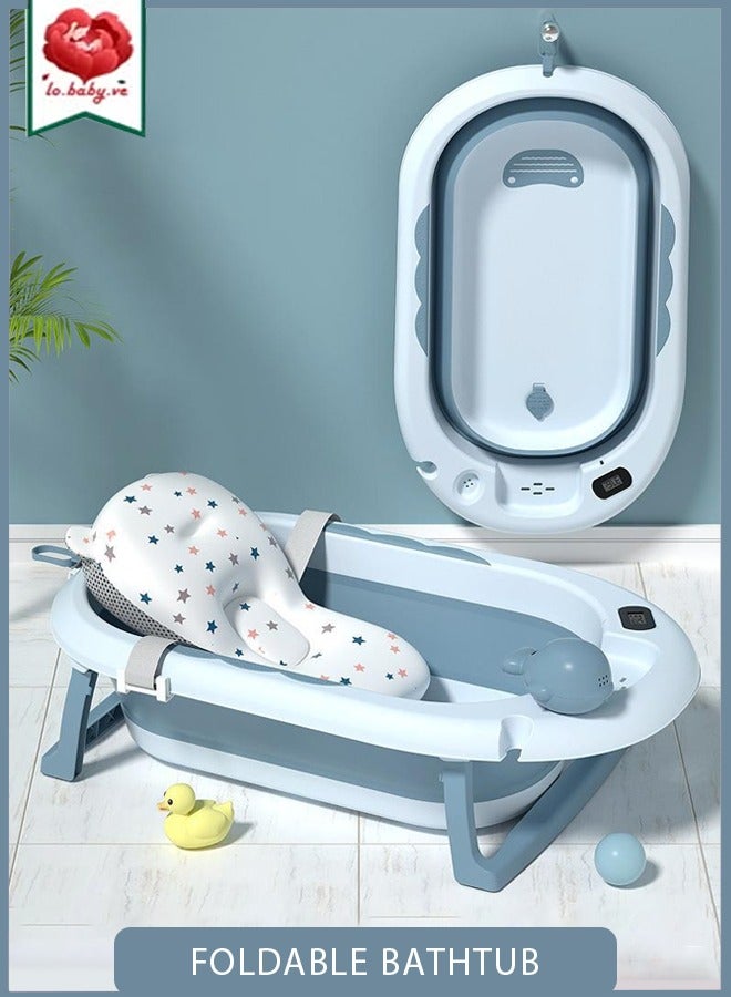 لو.بيبي.في  حوض استحمام للأطفال قابل للطي، مستلزمات استحمام للأطفال، حوض استحمام للأطفال حديثي الولادة إلى الأطفال الصغار، حوض استحمام متعدد الوظائف محمول للسفر مع سجادة غير قابلة للانزلاق، فتحة تصريف - Image 1