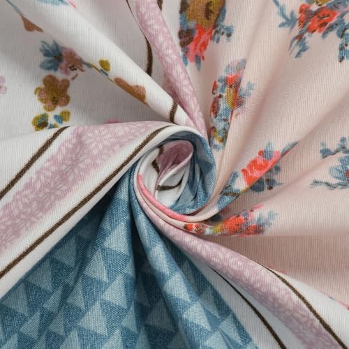 VOMZER 300 Tc Geometric Elastic Fitted Bedsheets Queen Size with 2 Pillow Covers | Double Bed with All Around Elastic, Size 60 X 78 X 10 Inches Queen Fitted (White Pink) - Image 4